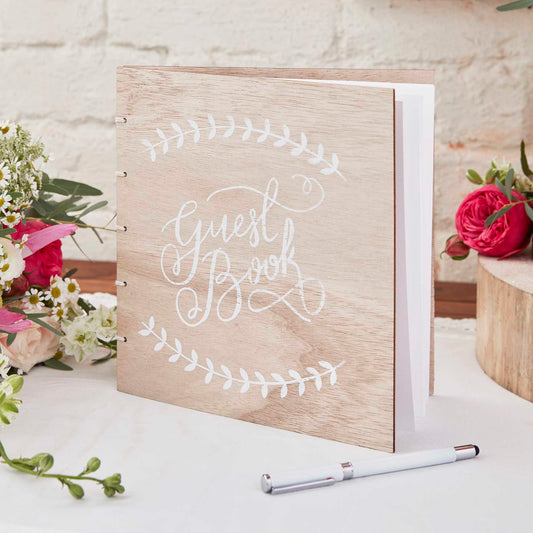 Gorgeous Wooden Wedding Guest Book – 32 Blank Pages