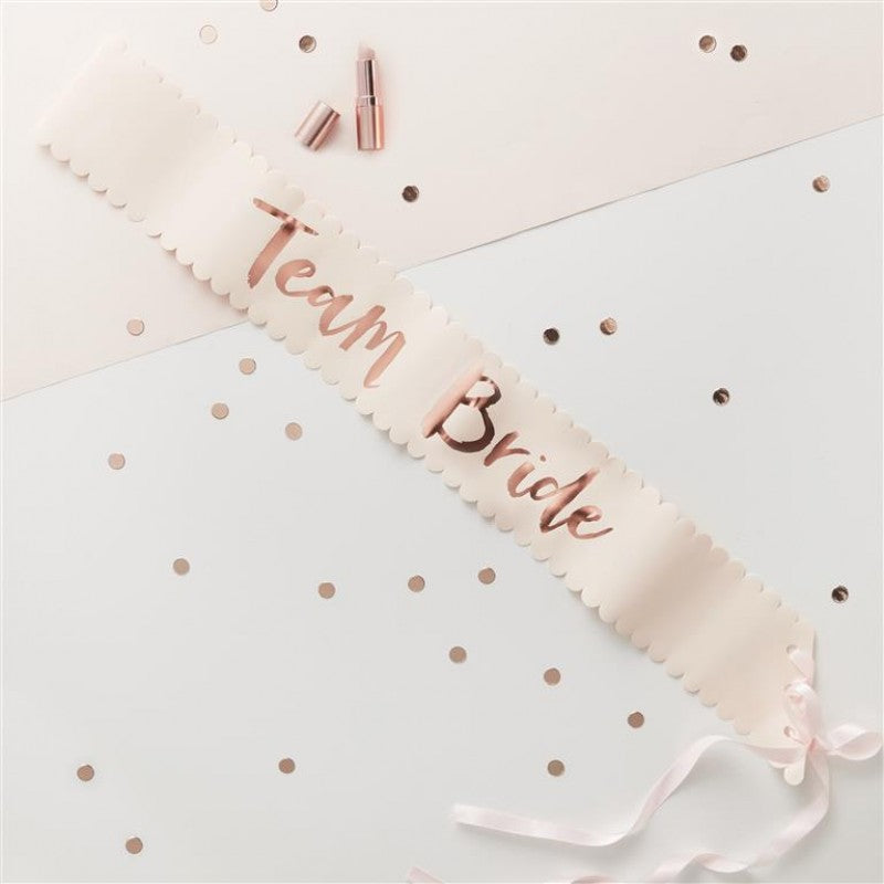 Pink & Rose Gold 'Team Bride' Sashes – 6 Pack | Hen Party Accessories
