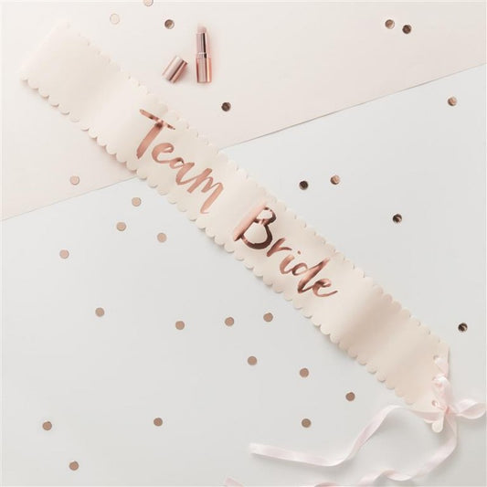 Pink & Rose Gold 'Team Bride' Sashes – 6 Pack | Hen Party Accessories