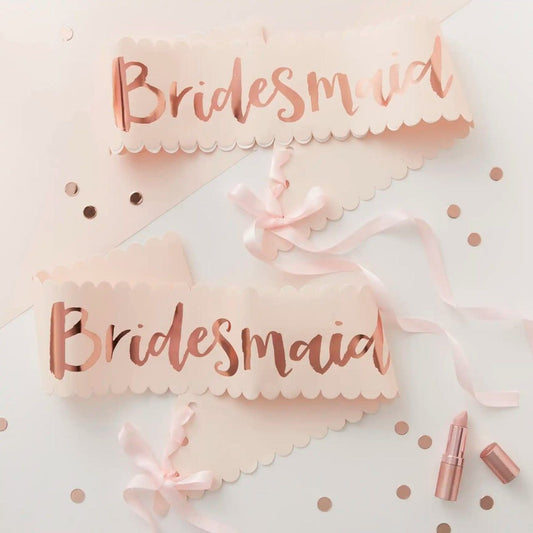 Pink & Rose Gold Bridesmaid Sashes - 2 Pack | Team Bride Hen Party
